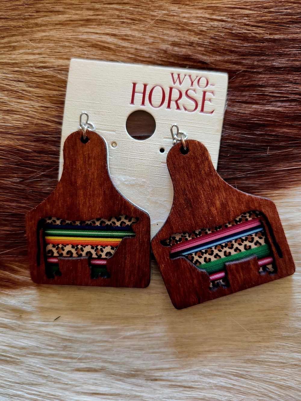 Brown Wood Western Serape & Leopard Earrings